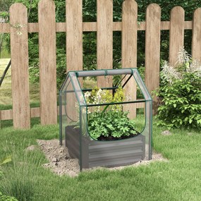 Outsunny Pătrat pentru grădină cu mini-seră, jardiniere ridicată din oțel galvanizat, 70 x 70 x 90 cm, gri închis | Aosom Romania
