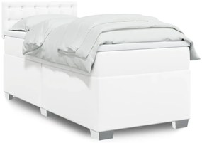 vidaXL Pat box spring cu saltea, alb, 90x200 cm, piele ecologică