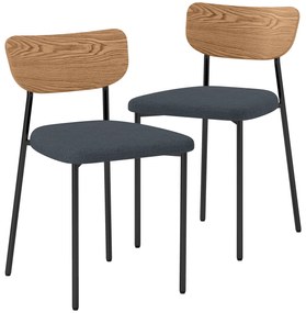 HOMCOM Lot de 2 scaune de dining cu picioare din oțel, spate curbat și șezut tapitat, gri și efect de lemn natural | Aosom Romania