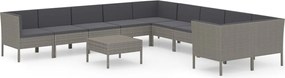 vidaXL Set mobilier de grădină cu perne, 11 piese, gri, poliratan