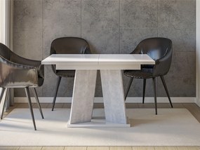 Masă sufragerie extensibilă 120 cm Jeremias (lucios Alb + beton) (pentru 4-6 persoane). 1105342