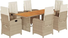 vidaXL Set mobilier pentru grădină, 7 piese, cu perne, bej, poliratan
