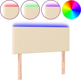 vidaXL Tăblie de pat cu LED, crem, 90x5x78/88 cm, textil