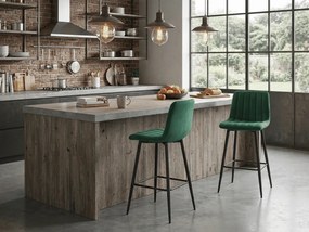 Scaun de bar POZZA VELVET cu picioare negre, verde inchis