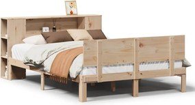 vidaXL Pat cu bibliotecă fără saltea, 135x190 cm, lemn masiv de pin