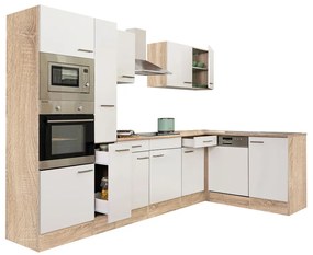 Mobilă de bucătărie de colț Yorki 310, corp din stejar Sonoma, cu față alb satinat