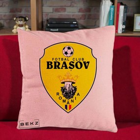 Perna Personalizata FC Brasov Fotbal Romania, 40x40 cm, Roz, Husa Detasabila, Perna Inclusa, BEKZ®