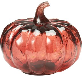 Dovleac luminos din sticlă 15 x 13 cm, roșu, 10LED-uri, cu baterii, temporizator