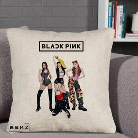 Perna Personalizata K-pop BLACKPINK Fotografie de Grup, 40x40 cm, Bej Canapea, Husa Detasabila, Perna Inclusa, BEKZ®
