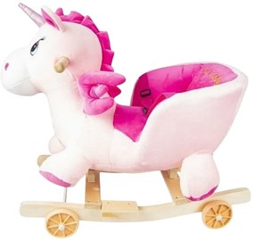 Balansoar Muzical 2 in 1 din Plus cu Roti, NOVOKIDS™ Happy Bouncer Unicorn, Dimensiuni 58x50x30 cm, model Unicorn Roz