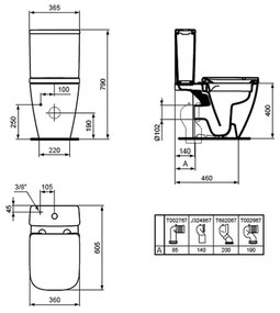 Rezervor pe vas WC Ideal Standard I.life S cu alimentare inferioara alb lucios