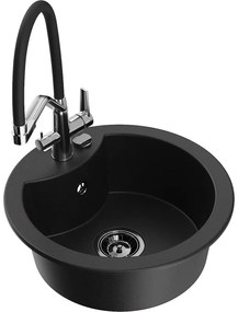 Mexen Diego chiuvetă de granit cu o singură cameră cu baterie de bucătărie Duo, negru - 6512-77-671701-07-B