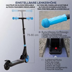 HOMCOM Trotinetă Electrică Pliabilă pentru Copii de 6+ Ani cu Înălțime Reglabilă, 71x36.5x75-80 cm, Albastru | Aosom Romania