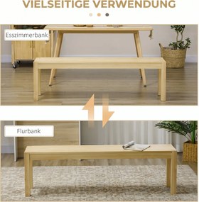 HOMCOM Bancă de Sufragerie din Lemn 150 cm, pentru 3 Persoane, Ideală pentru Bucătărie sau Intrare, Finisaj Natural | Aosom Romania