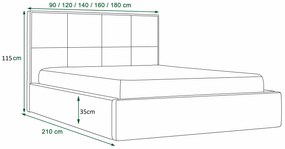 Pat matrimonial 140 cm Kerry (Negru) (cu somieră și sp. depozitare). 1047003