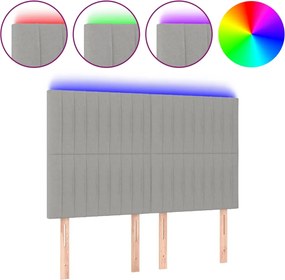 vidaXL Tăblie de pat cu LED, gri deschis, 144x5x118/128 cm, textil