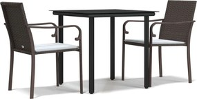 vidaXL Set mobilier de grădină cu perne, 3 piese, poliratan și oțel