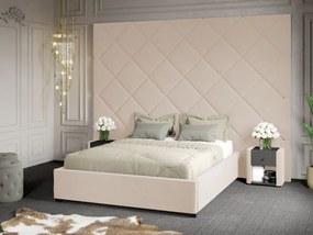 Pat Tapitat cu Panou 305x228 C3 Dubai cu somiera fixa Crem - Velluto 2 160x200