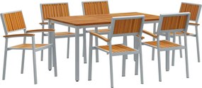 vidaXL Set de masă pentru grădină 7 pcs Gri Lemn Solid de Acacia
