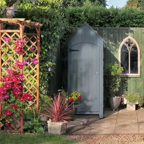 Outsunny Căsuță pentru Unelte din Lemn cu 3 Rafturi cu Acoperiș Impermeabil din Bitum, 77.5x54.2x179.5 cm, Gri | Aosom Romania