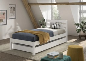 Pat single alb 90 x 200 cm din colecția PINO, cu sertar pentru dormit sau depozitare – Vipack