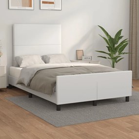 Cadru de pat cu tablie, alb, 120x200 cm, piele ecologica Alb, 120 x 200 cm, Design simplu