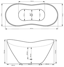 Cada baie freestanding asimetrica, compozit, alba, 160 x 70 cm, Besco Viya Alb