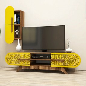 Măsuță TV cu dulap Defne Yellow and Walnut