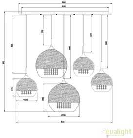 Lustra moderna cu 5 pendule Fermi MYP140-PL-170-5-N