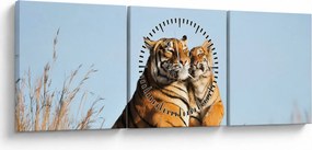 Tablou - Tigroaica cu pui (cu ceas) (90x30 cm)