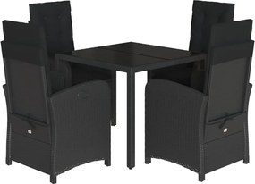 vidaXL Set mobilier de grădină cu perne, 5 piese, negru, poliratan