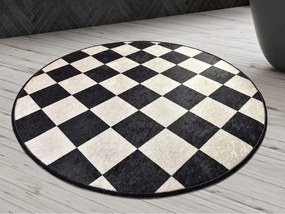 Covoras baie DAMA, 100x100 cm, forma rotunda, poliester, alb/negru