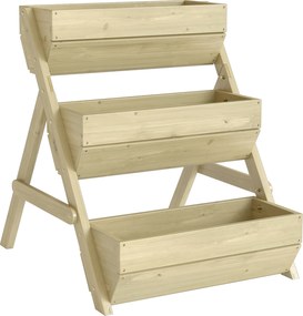 Outsunny Pat vertical cu 3 etaje din lemn, jardiniere 3 compartimente cu orificii de scurgere Verde | Aosom Romania