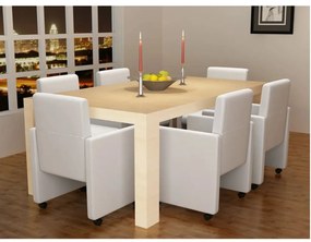 vidaXL Scaune de bucătărie, 6 buc., alb, piele ecologică