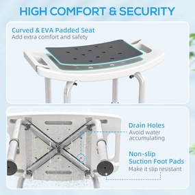 HOMCOM Scaun de Duș din Aluminiu și Plastic Antialunecare, Înălțime Reglabilă 6 Niveluri 39-52cm, Gri | Aosom Romania