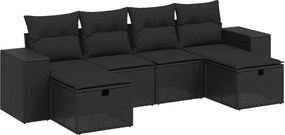 vidaXL Set mobilier de grădină cu perne, 6 piese, negru, poliratan