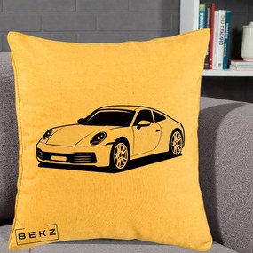 Perna Personalizata Porsche 911 Silueta, 40x40 cm, Galben, Husa Detasabila, Perna Inclusa, BEKZ®