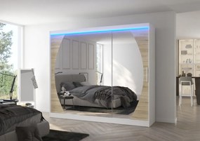 Dulap cu usi glisante si oglinda + iluminare LED, Cambe 250 + LED, 250 cmx200 cmx58 cm, ADRK Furniture (Culoare: Sonoma)