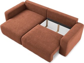 Colțar teracotă extensibil/cu spațiu de depozitare cu tapițerie din chenille (cu colț pe partea stângă/cu șezlong) Kona – Makamii