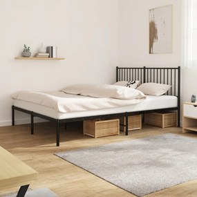 350867 vidaXL Cadru de pat metalic cu tăblie, negru, 160x200 cm