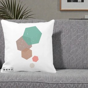 Perna Decorativa Geometric Hexagoane Pastel, 40x40 cm, Alba Mata, Husa Detasabila, Perna Inclusa, BEKZ®