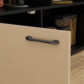 HOMCOM Set de bar 3 piese, Masă de bar cu placă pliabilă, 2 scaune de bar, 6 compartimente de stocare, negru+stejar, 116 x 70 x 89,5 cm | Aosom Romania