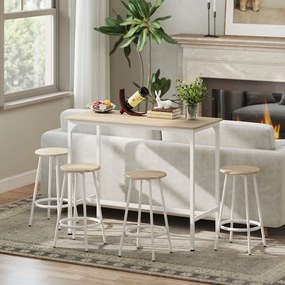 HOMCOM Set de Dining 5 Piese cu Bar 110x50x89,5 cm și Scaune Ø30x60,5 cm din Lemn și Metal Nuanță Lemn | Aosom Romania