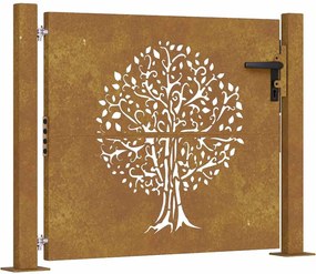 vidaXL Poartă de grădină 100x75 cm, oțel corten, design copac