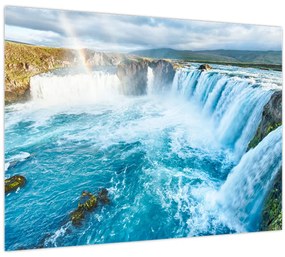 Tablou pe sticlă - Cascada Godafoss (70x50 cm)