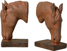 Set 2 suporturi pentru cărți din rășină, maro ruginiu, model cap de cal pe bază dreptunghiulară, finisaj patinat, 20,5 x 25,5 x 8,5 cm, „Cheval”