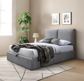 Pat tapitat Nordic, 160x200, cu somiera metalica rabatabila si spatiu de depozitare, culoare Gri