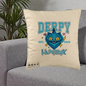 Perna Personalizata K-pop HUNTRX Derpy Pisica Albastra, 40x40 cm, Bej, Husa Detasabila, Perna Inclusa, BEKZ®