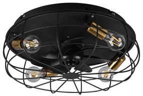 Plafonieră negru-mat cu control prin telecomandă, cu ventilator Trondheim – Trio