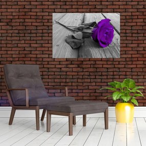 Tablou - Trandafir violet cu tulpina verde (90x60 cm)